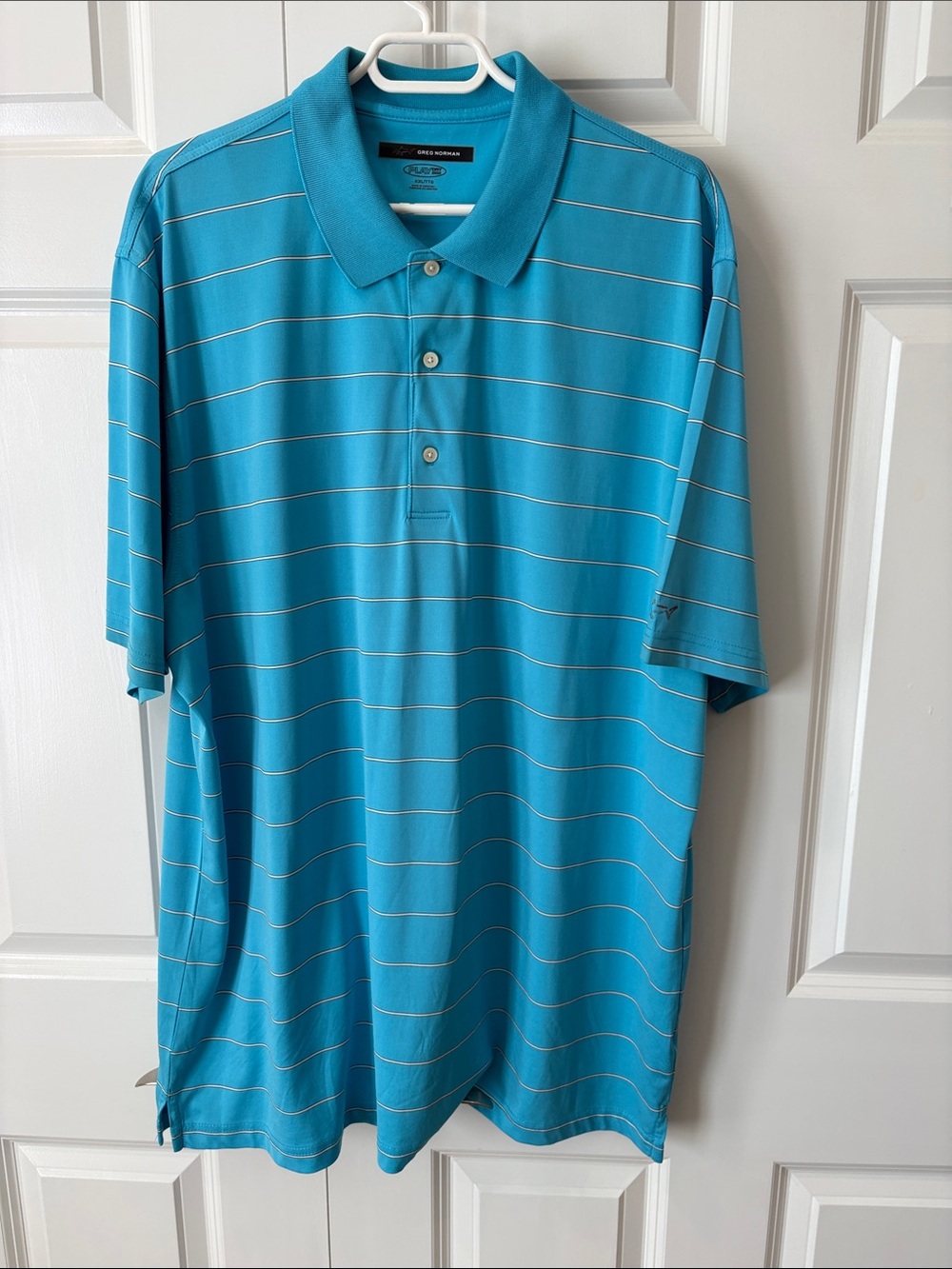 Greg Norman Collection Turquoise Thin-Stripe Polo